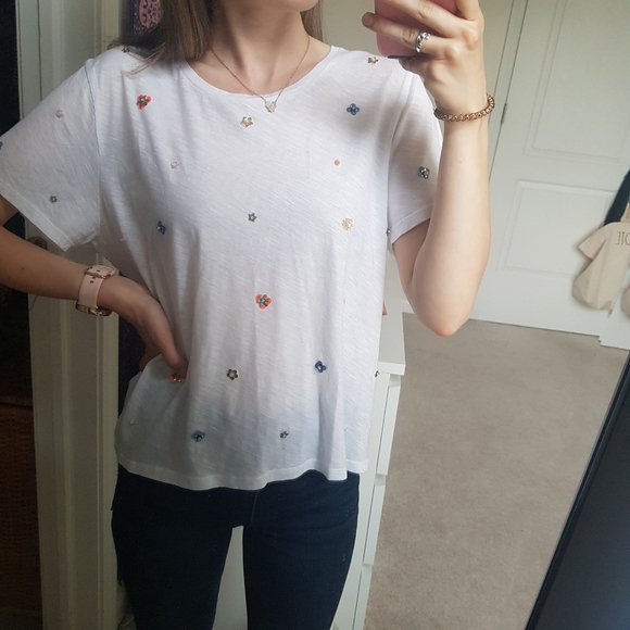 J. Crew Flower Decal Short Sleeve Top - Picture 1 of 7